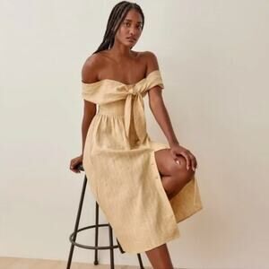 REFORMATION Barrington Linen Striped Button Front Midi Dress Sz 0 {T17}